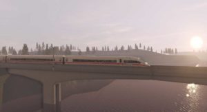 ICE 4 Eisenbahn Simulator Handyspiel für iOS und Android - In-Game Grafik Landschaft und ICE auf der Strecke