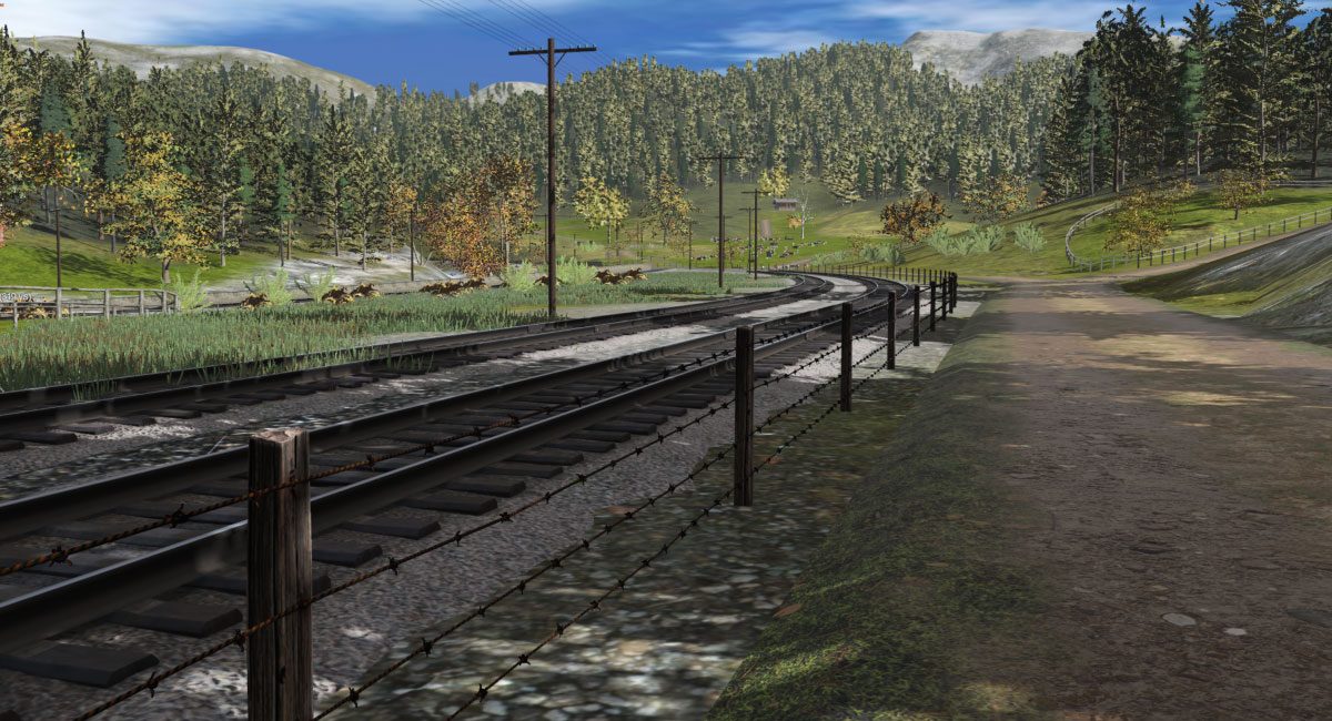 In-Game Zugsimulator Spieleimpression - Eisenbahn-Strecke in Alpensee