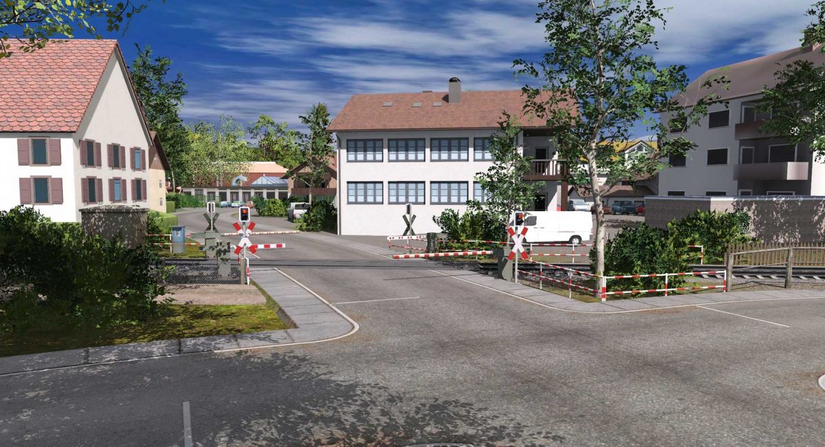 Kleinstadt in Süddeutschland an der Bahnstrecke - Detaillierte Grafik Ingame Ansicht für TS3